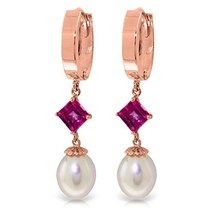 Galaxy Gold GG 9.5 Carat 14k Solid Rose Gold Hoop Earrings Natural pearl... - £182.82 GBP