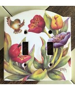 FRANKIE BUCKLEY Hummingbird Floral Double Light Switch Ceramic Wall Cove... - $12.64