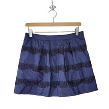 J. Crew | Navy Silk Full Marvelle Mini Skirt with Black Lace Stripes, si... - $36.76