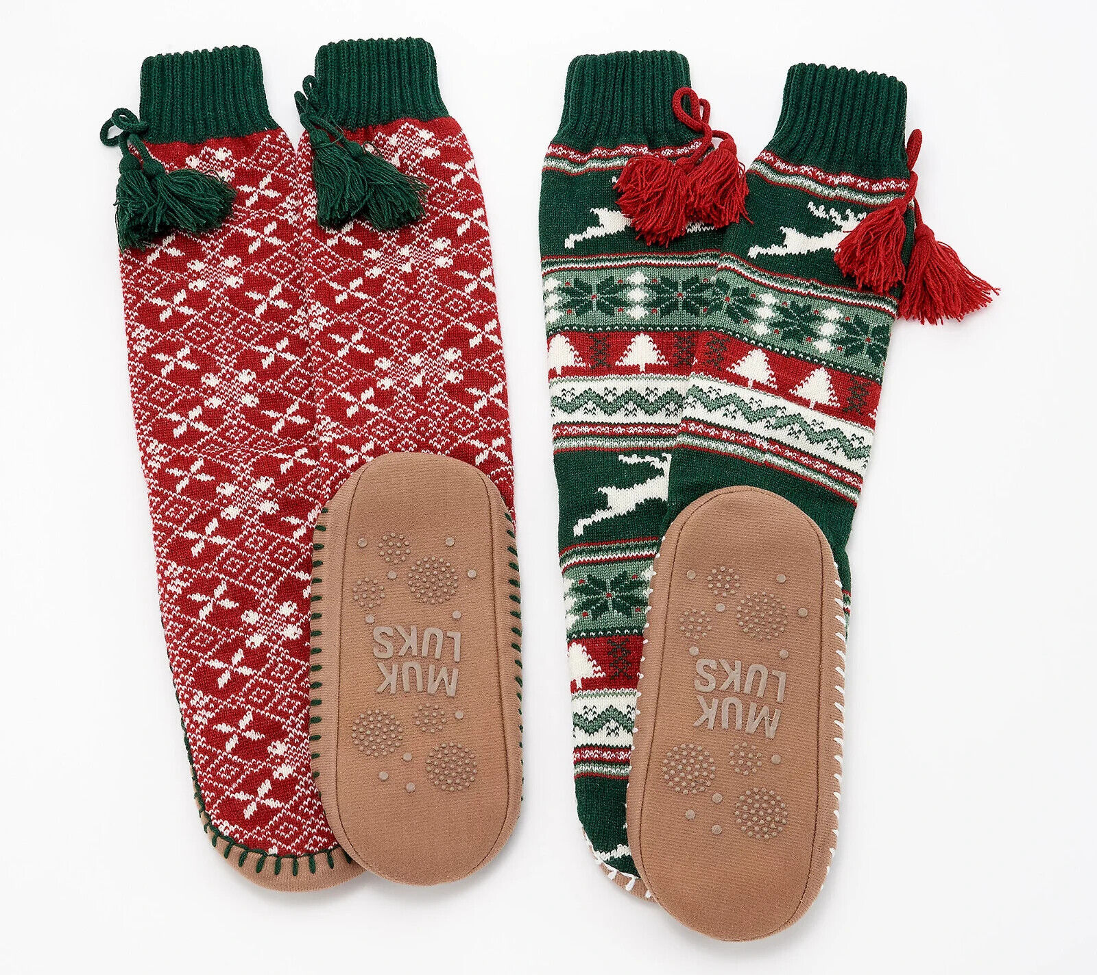 Primary image for MUK LUKS Set of 2 Holiday Original Slipper Socks Reindeer Nordic, S/M   A460242