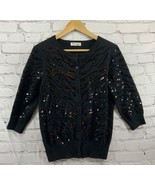 Calvin Klein Wool Blend Sequin Sweater womens Black Cardigan Sz S-M - $22.76