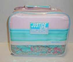 Justice Girls Stars Lunch Box Bag Tote Shaky Pink Blue New Girl&#39;s - £14.23 GBP