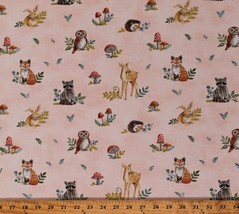 Cotton Woodland Animals Forest Effie&#39;s Woods Pink Fabric Print by Yard D692.70 - £10.95 GBP