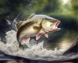 36&quot; X 44&quot; Panel Largemouth Bass Fishing Wildlife Cotton Fabric Panel D48... - $12.95