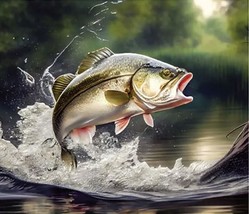 36&quot; X 44&quot; Panel Largemouth Bass Fishing Wildlife Cotton Fabric Panel D482.54 - £10.18 GBP