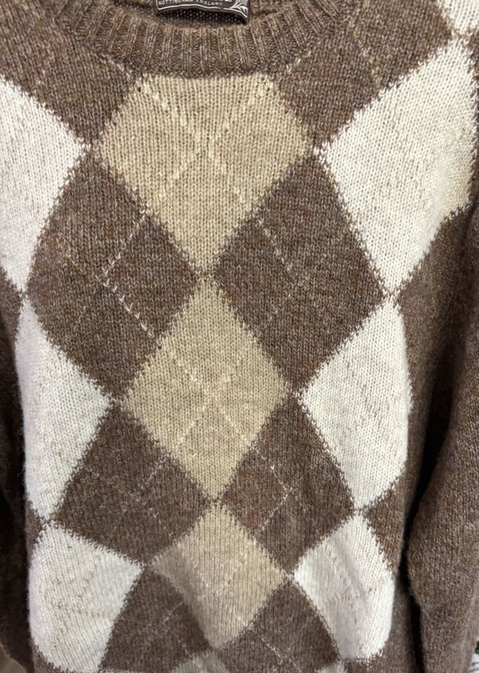 COOPER &amp; ROE England Brown &amp; Cream Argyle Shetland Wool VTG Sweater - XL... - $51.58