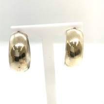 Vintage Signed 925 Sterling Modernist Polished Wide Huggie Hoop Stud Earrings - £43.51 GBP