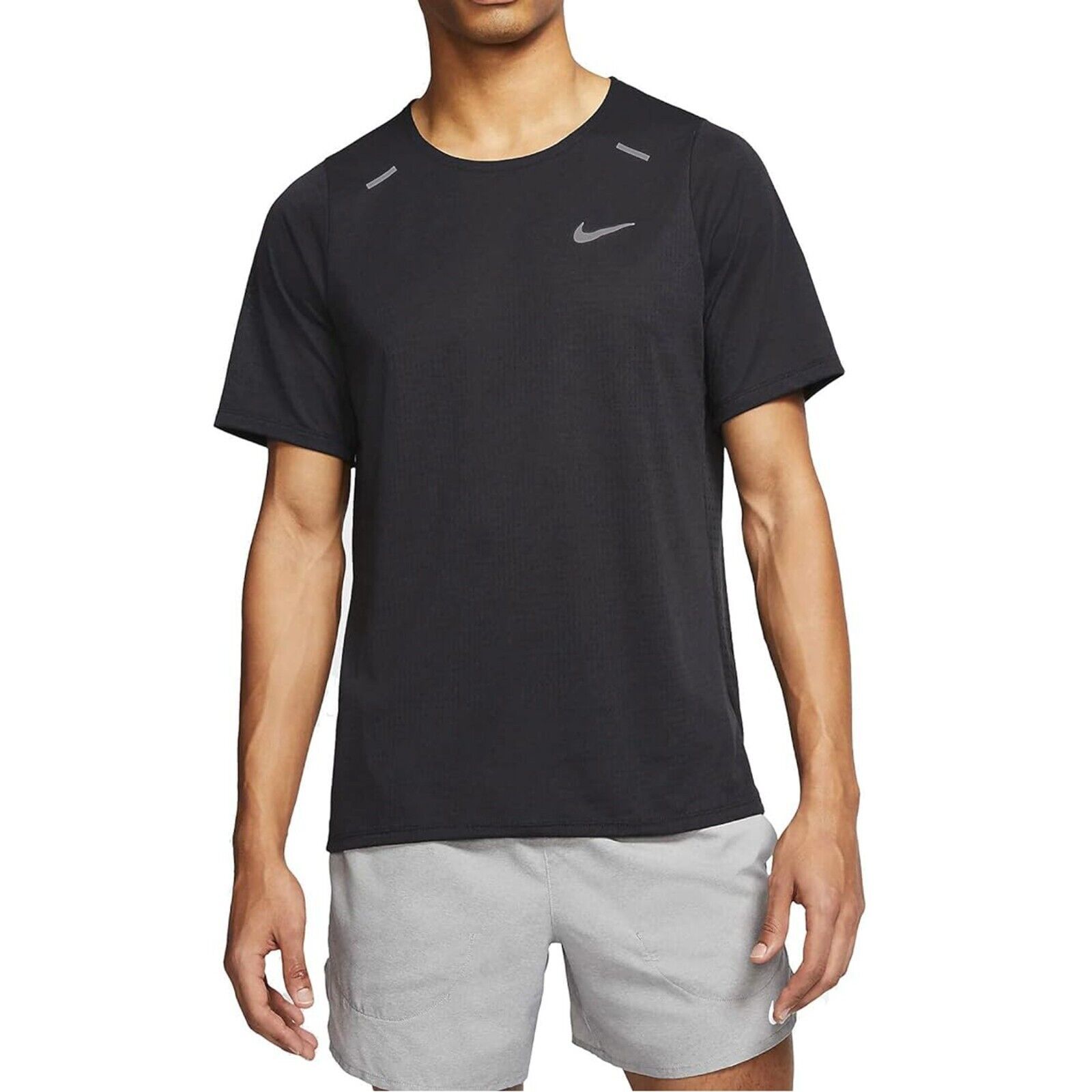 Nike Dri-FIT Rise 365 Men&#39;s Running Short Sleeve T-Shirt Black Size LG - $49.46