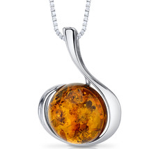 Sterling Silver Large Round Amber Necklace - £67.55 GBP