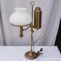 Antique 19th Century Victorian Brass Student Lamp w/ Milk Glass Shade - £141.25 GBP