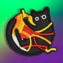 Wide Eye Black Kitty Cat Yarn Ball Yellow Orange Red Cartoon Iron On Pat... - $6.92