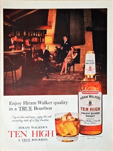 1964 Print Ad - Hiram Walker&#39;s TEN HIGH - Straight Bourbon Whiskey- Bar-... - $9.32