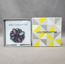 Liz Claiborne Brooch Purple Faceted &amp; Cabochon Rhinestone Gunmetal Gray Signed - $24.75