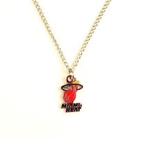 Miami Heat Necklace 18&quot; Silver Metal Chain Amco Style NBA Official Merch - $11.64