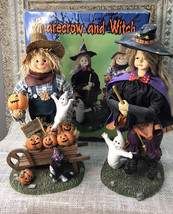 Vtg Halloween Scarecrow &amp; Witch 13in Fabric Mache and Polyresin Figures - £13.08 GBP