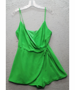 Super Down Wrap Romper Women&#39;s S Green Solid Tie Front Spaghetti Strap B... - $51.16 CAD