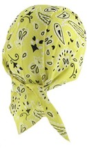 Paisley Doo Rag Du Rag Do Spandex Bandana Headwrap w SWEATBAND Chemo Cap (Yellow - £7.98 GBP