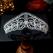 Luxury CZ Crystal Headdress Queen Big Crown Bridal Wedding Tiara  Women Beauty P - £132.74 GBP