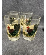 Lot of 4 - Rooster Morn Juice glasses by Julie Ingleman Green Tan - $15.84