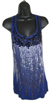 Forever 21 Knit Tank Juniors Size Small Flowy Top Blue Racer Back Sequined - $8.90