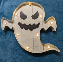 14&quot; Halloween Ghost Light Up Sign Metal And Faux Wood Marquee Lights (#30) - £15.31 GBP