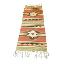 Vintage Wool Woven Small Aztec Southwestern Tribal Table or Runner Rug 15.25x44 - £51.85 GBP