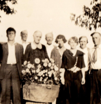 Family Group On Farm With Flowers Antique Photograph Found Photo Vintage - $12.99