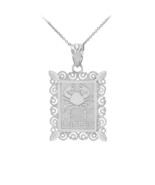 10k White Gold Cancer Zodiac Sign Filigree Rectangular Pendant Necklace - $155.88+
