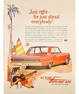 1962 FORD FAIRLANE 500 Beach-Summer-Music-1961 Vintage Print Ad - $12.07