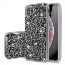 for iPhone X/Xs Dual Layer Glitter/Rubber Case SILVER - £4.59 GBP
