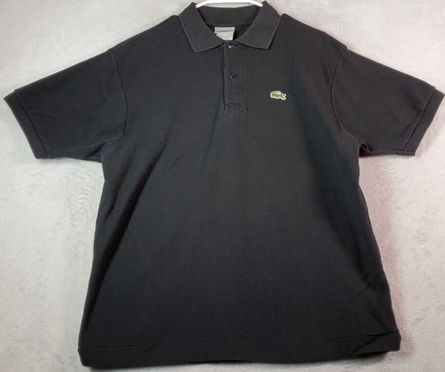 Lacoste Polo Shirt Men Youth Large Black 100% Cotton Short Sleeve Logo Collared - £13.36 GBP