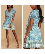 Lulus Blue Floral Print Puff Sleeve Mini Dress, party, summer, spring - £44.99 GBP