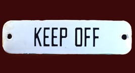 Vintage Original 7&quot;x2&quot; Porcelain KEEP OUT Sign - Very Good Condition - £20.27 GBP