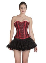 Plus Size Corset Red and Black Brocade Leather Stripes Overbust Waist Training - £63.74 GBP