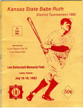 Kansas State Babe Ruth 13 Year Olds District Baseball Tournament Program 1982  - $24.72