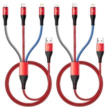 Multi Fast Charging Cable 4.5A 2Pack 4Ft Multiple Charger Cable - £12.36 GBP