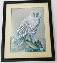 Owl English Silver Perched On Stone Framed 3D Foil Print Vintage - £18.87 GBP