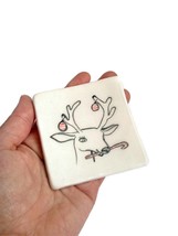 Handmade Ceramic Ring Holder Dish With Hand Painted Reindeer Christmas Gift Idea - £24.38 GBP