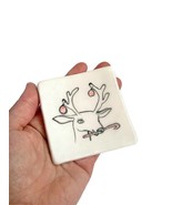 Handmade Ceramic Ring Holder Dish With Hand Painted Reindeer Christmas G... - £24.12 GBP