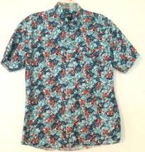 Super massive M shirt button close collard  koi fish and waves, 100% cotton - £11.67 GBP