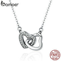 Valentine Day Gift 925 Silver Connected Heart Couple Heart Pendant Necklace for  - £18.45 GBP