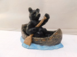 Vtg Black Bear Boating on Water Hand painted Collectible Figurine Statue Bear - £18.49 GBP