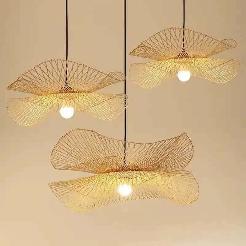 Atural rattan shade cap pendant lights chinese country style hanging kitchen livingroom thumb200