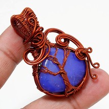 Lapis Lazuli Gemstone Handmade Copper Wire Wrap Pendant Jewelry 2.10&quot; SA 353 - £6.00 GBP