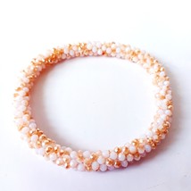 White Metallic Faceted Crystal Bead Hadmade Crochet Rope Bracelet - $18.00+