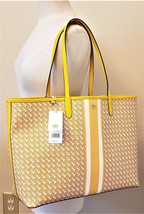 Tory Burch Large Tote Shoulder Bag Purse T Zag Day Lily Canvas/Leather S... - $239.97