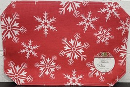 Set Of 2 Same Fabric Placemats (12&quot;x18&quot;) Christmas, White Snowflakes On Red, Bh - £10.27 GBP