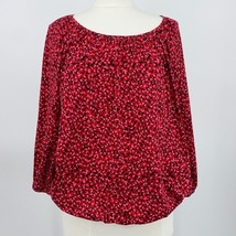 Michael Kors shirt Medium women&#39;s red black scoop neck bubble hem top  - $27.72