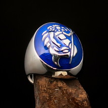 Nicely crafted Men&#39;s Blue Aquarius Zodiac Ring Neptune - Sterling Silver - £71.85 GBP