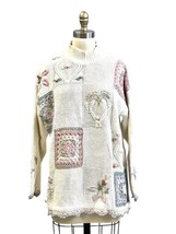 Vtg Rebecca Stone Knit Sweater L Cottagecore Granny Square Embroidered C... - $39.20